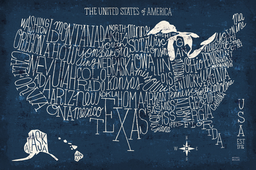 Michael Mullan Hand Lettered Us Map Blueprint