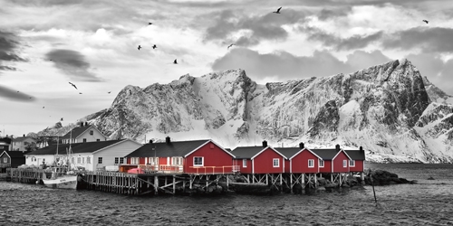 Rolf Fischer Lofoten Nahe Reine Mit Roten Hutten