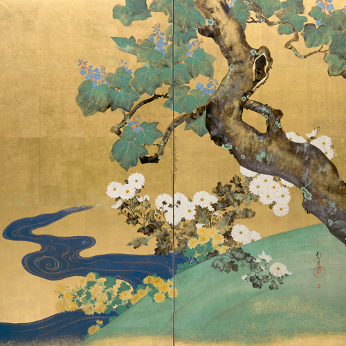 Sakai Hoitsu Paulownias And Chrysanthemums Late 1700