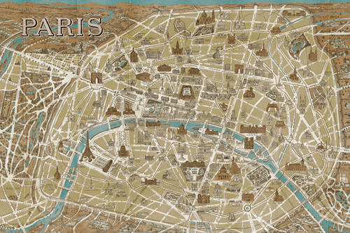 Wild Apple Portfolio Monuments Of Paris Map Blue